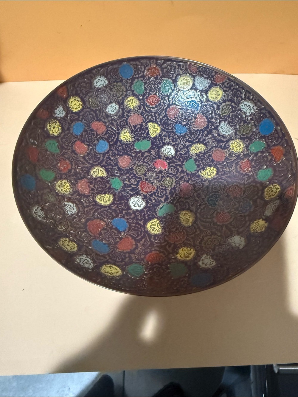 Vintage Brass Decorative Floral Cloisonné Bowl - Multicolor
